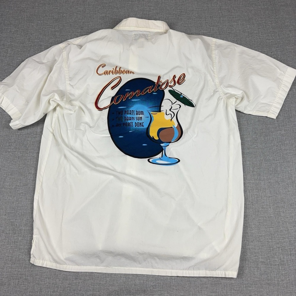 Caribbean Soul Shirt Mens 2XL White Caribbean Comatose Short Sleeve Button Up